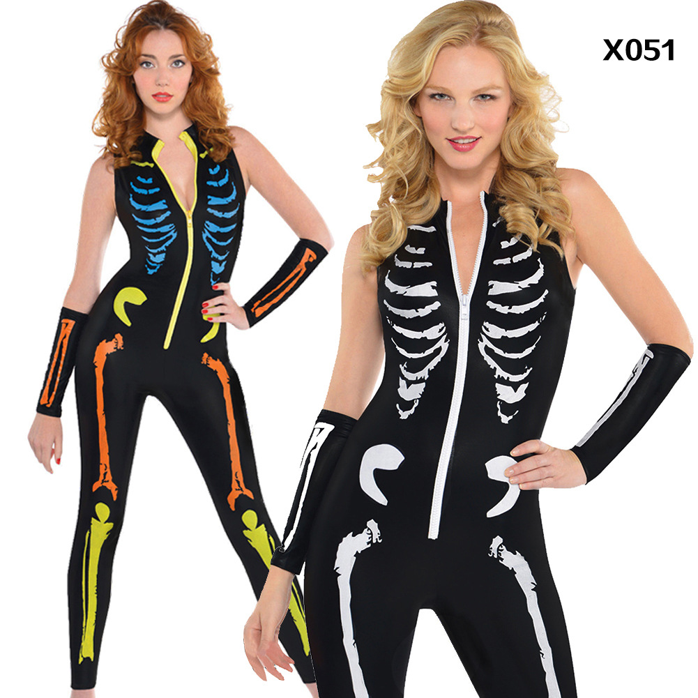 2017 Halloween Dresses Skull Jumpsuit Halloween Jumpsuit Halloween Party Dresses Womens Skeleton Print Halloween Bodycon Dress